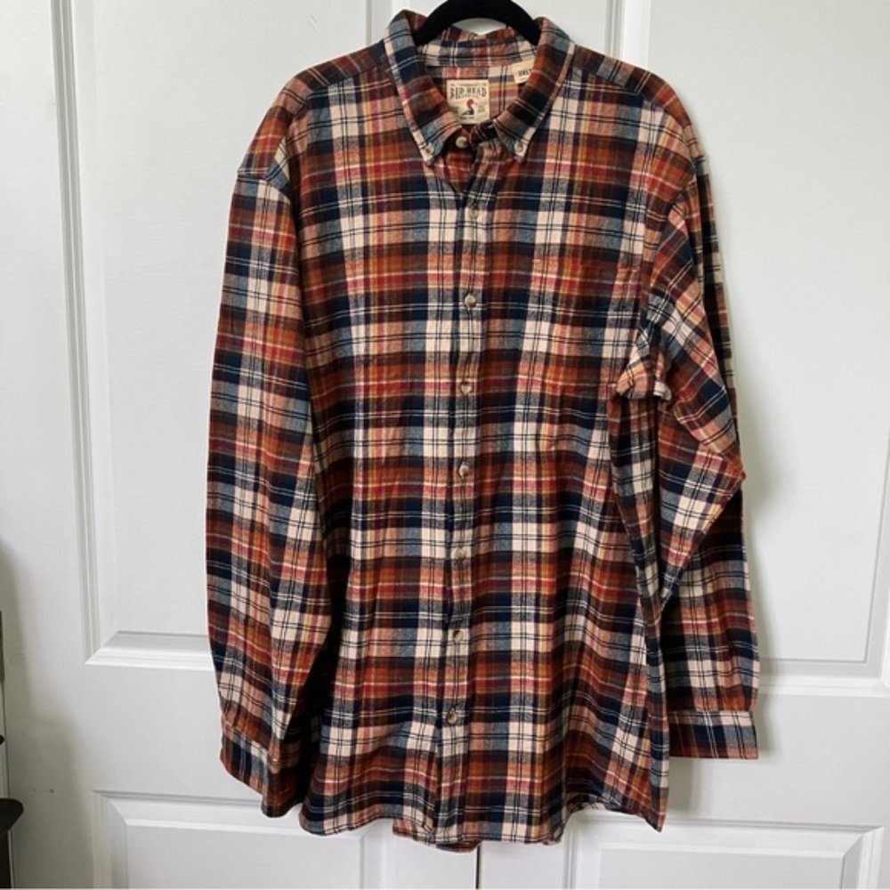 Redhead Red Cotton Flannel Mens Button Front Shirt - Picture 2 of 6